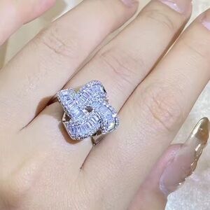 Sterling Silver clear Crystal Interwoven Statement Ring adjustable size